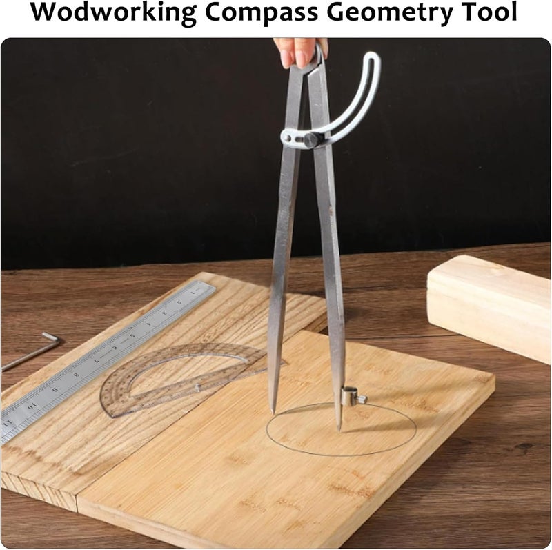 MVPower Compass Geometry Tool, Drawing Compass, Professional 12 Inch Large Compass with Wing for Woodworking, 6 Inch Protractor, 12 Inch Ruler for Carpenter, Drafting - Image 4